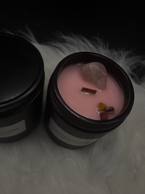 CANDLE - LOVER'S FLAME (rose quarz & rhodonite) 120ml